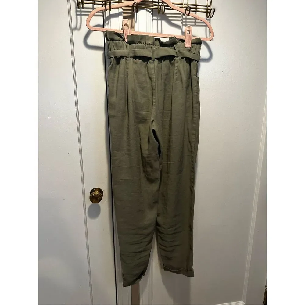 ZARA TRF Trafaluc Collection Paperbag Trouser Olive Green Sz Small Dress Pants W